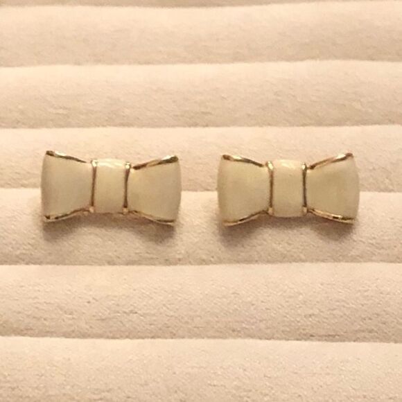 Kate Spade | Enamel Bow Earrings | Cream/Gold | 3/4” Width - Picture 2 of 4